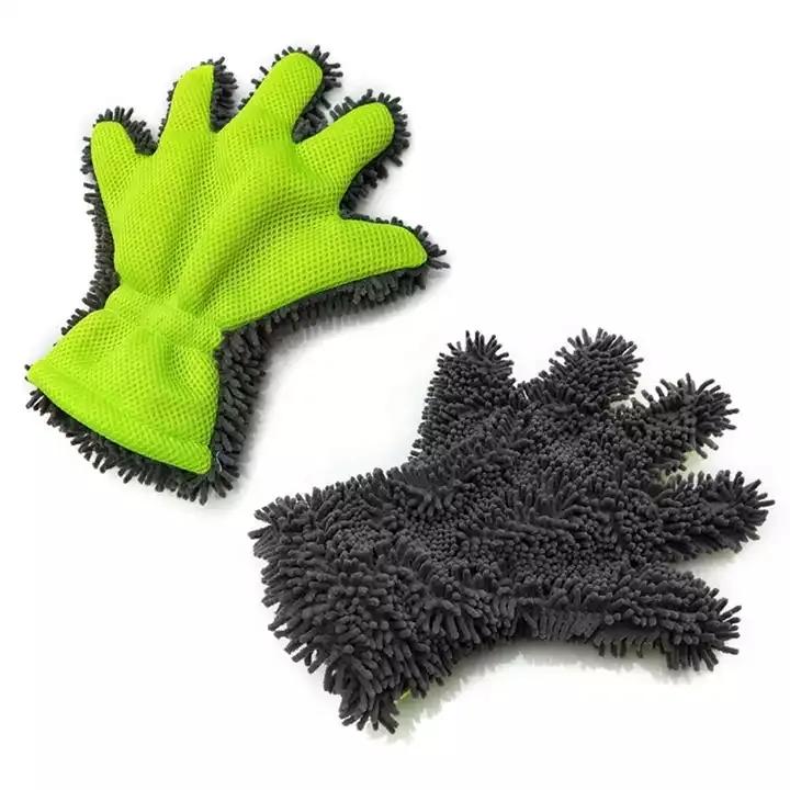Car Washing Gloves 5 Finger Soft Multifunction Double-sided Cleaning Brush for Car and Motorbike Washing Drying Mitts