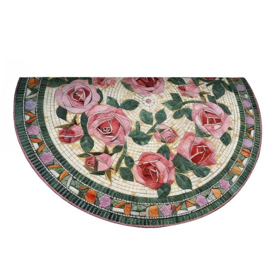 Floral Doormat Absorbent Half Round Floor Mat Non-Slip Door Mat Decorative Entrance Rug for Living Room Bathroom Kitchen