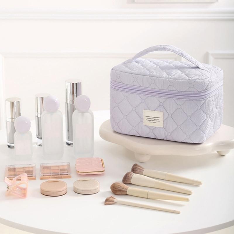 Fashion Cotton Makeup Bag Storage Organized Spacious Beauty Case With Zippered Quilted Cosmetic Bags