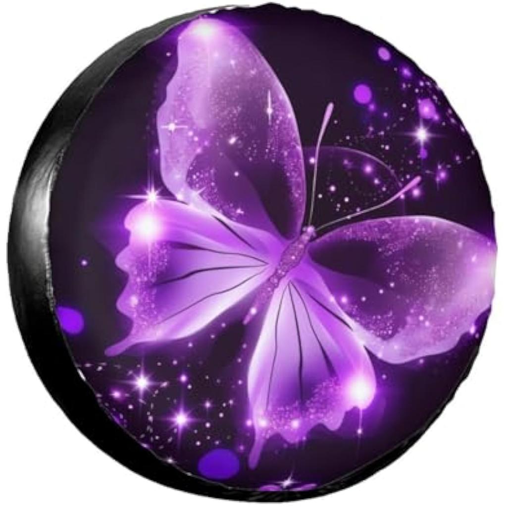 Glittering Purple Butterfly Spare Tire Cover Weatherproof Universal Fit for SUV Truck Camper RV