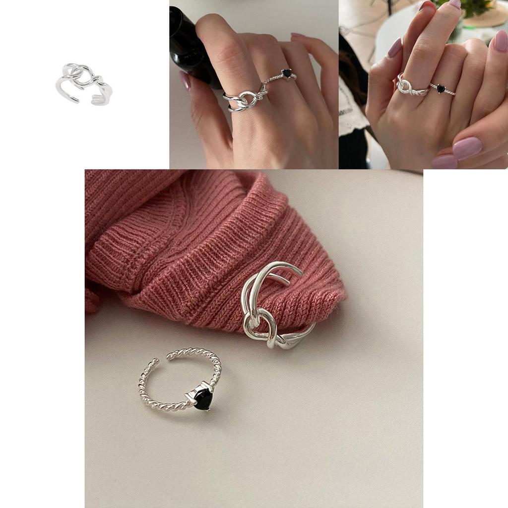 Elegant Black Heart Ring For Women Chic Minimalist Twisted Copper Open Finger Jewelry