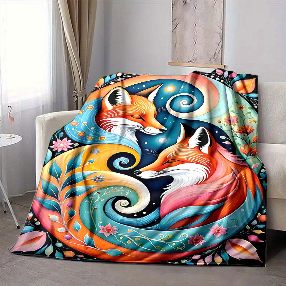 1pc Foxes Nature Blanket, Lightweight Flannel Throw Blanket For Sofa, Bed, Travel, Camping, Living Room, Office, Couch, Chair, And Bed
