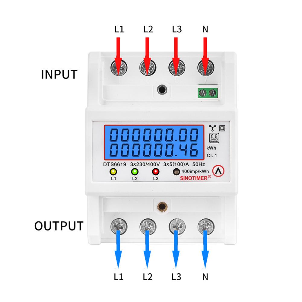 

Din Rail 3 Phase 4 Wire Energy Meter AC 380V 100A 50/60Hz Electricity Usage Monitor LCD Backlight kWh Meter Wattmeter China Mainland