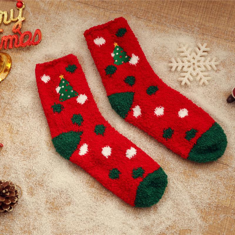 Autumn and Winter New Socks Women's Coral Fleece Thickened Three-dimensional Cartoon Embroidered Christmas Socks Half Fleece Home Socks