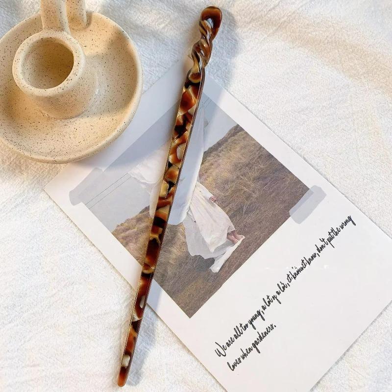 Chinese Style Floral Print Hair Sticks Vintage Acetate Resin Women Hairpins Clip Pin Headwear Wedding Jewelry Accessories