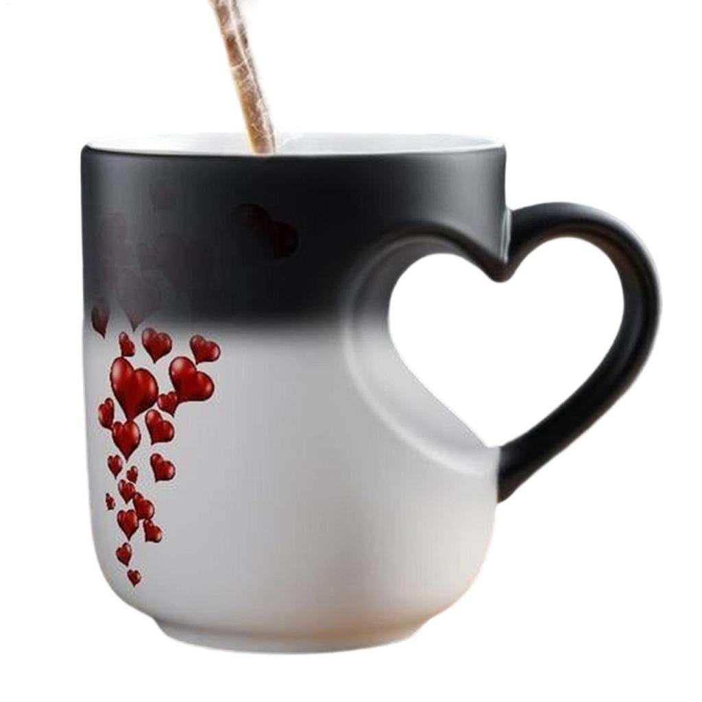 Heat Sensitive Color Changing Magic Mug with Romantic Heart Handle Gift for Birthday Anniversary Valentine's Day Coffee Cup