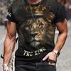 2024 New Animal T-Shirt For Men's Lion Tiger Wolf Printed Oversized T-Shirt Summer Men's Short Sleeve Tops Hawaii