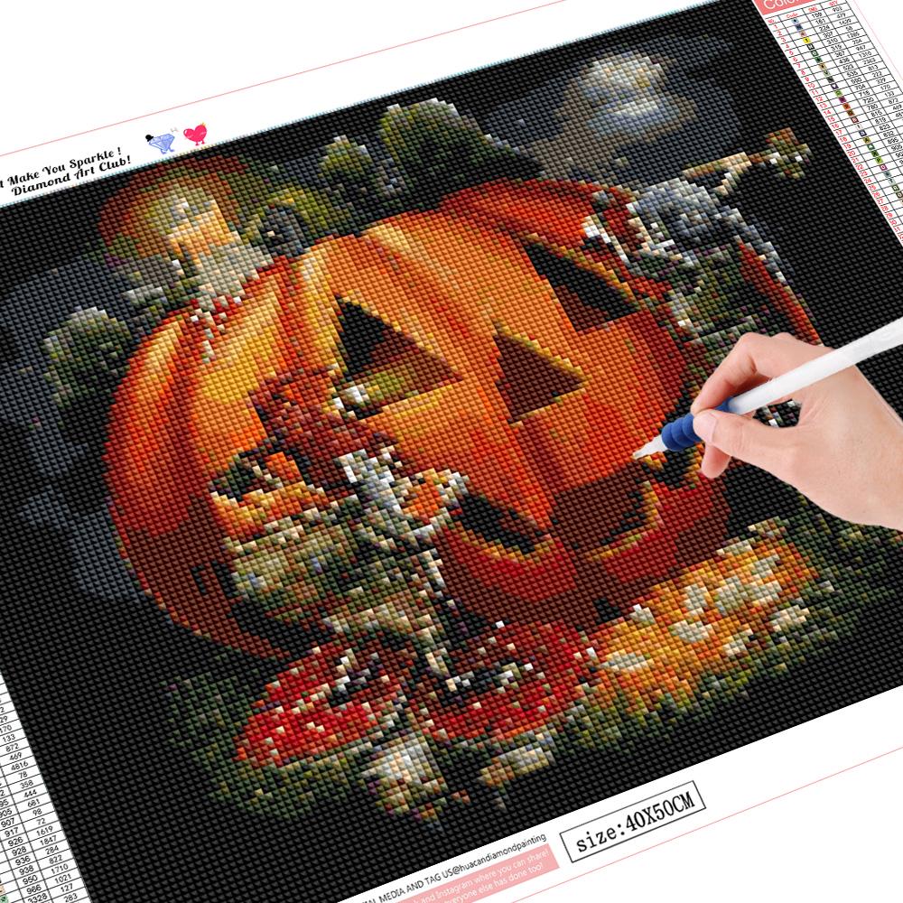 Huacan Full Square Drill Diamond Painting Kit Pumpkin DIY Cross Stitch Home Decor