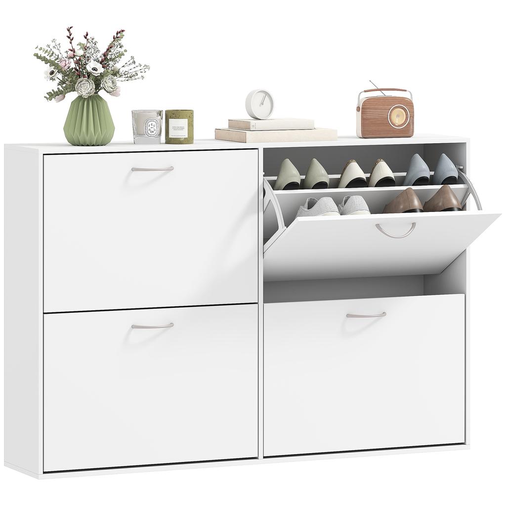 Shoe Cabinet with 4 Flip Drawer, Modern Shoe Storage Cabinet with Adjustable Shelves for Hallway, Entryway, Holds 16-24 Pairs, White