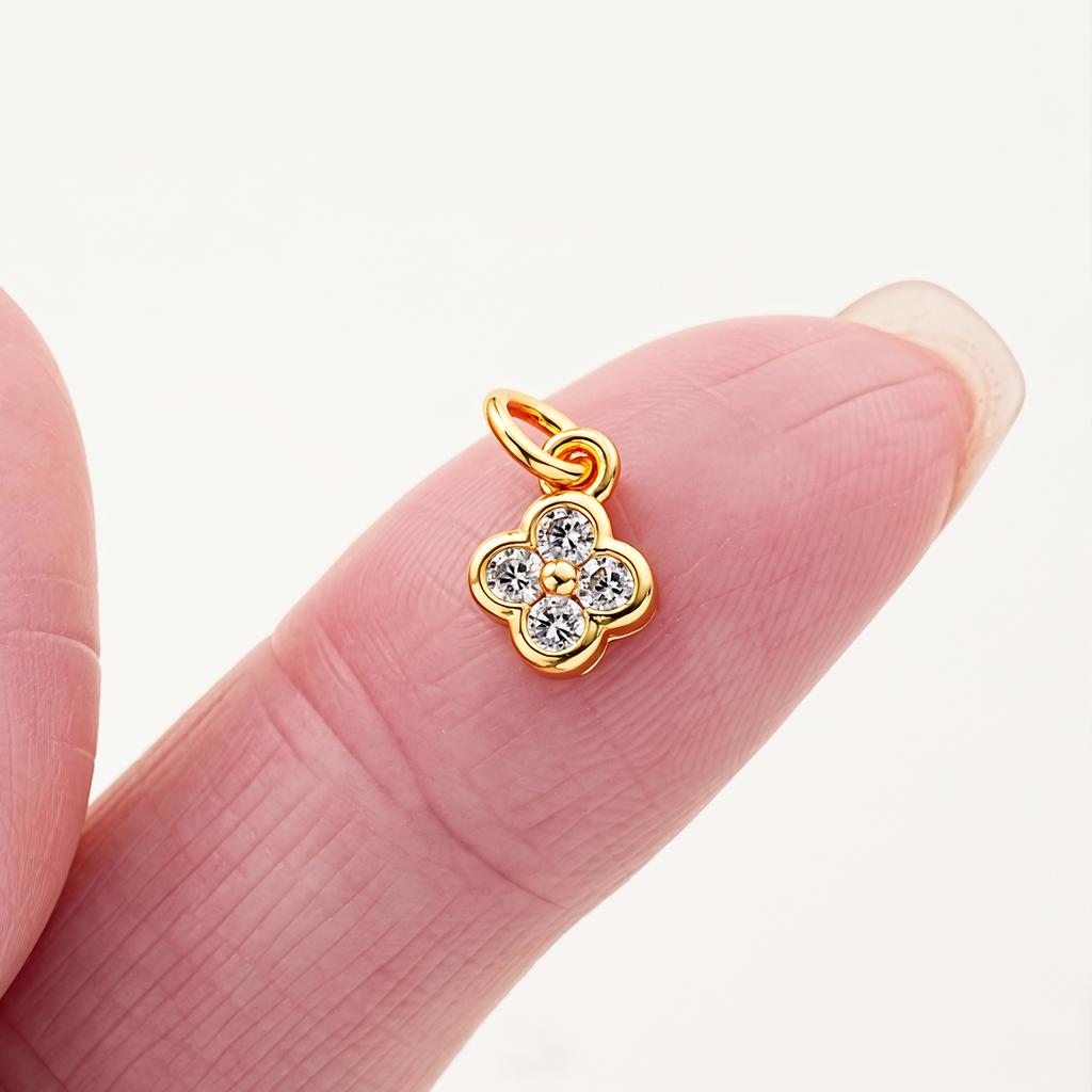 5Pcs/Pack 6mm 14/18K Gold Color Plated Flower Pendants with Zircon for DIY Bracelet Necklace Jewelry Making Accessories