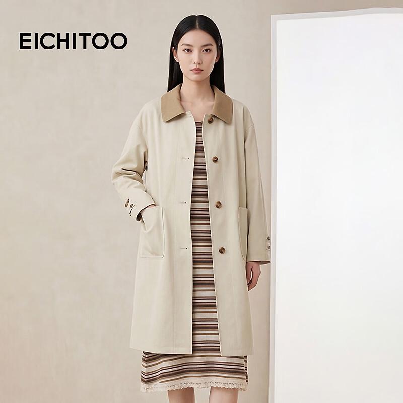 EICHITOO Women s Contrast Lapel Mid-Length Trench Coat S