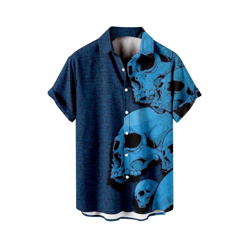 Horror Skull Pattern Print Men's Shirts Hawaii Short Sleeve Top Fashion Streetwear Casual Outdoor Men's and Women's Clothing Blouse