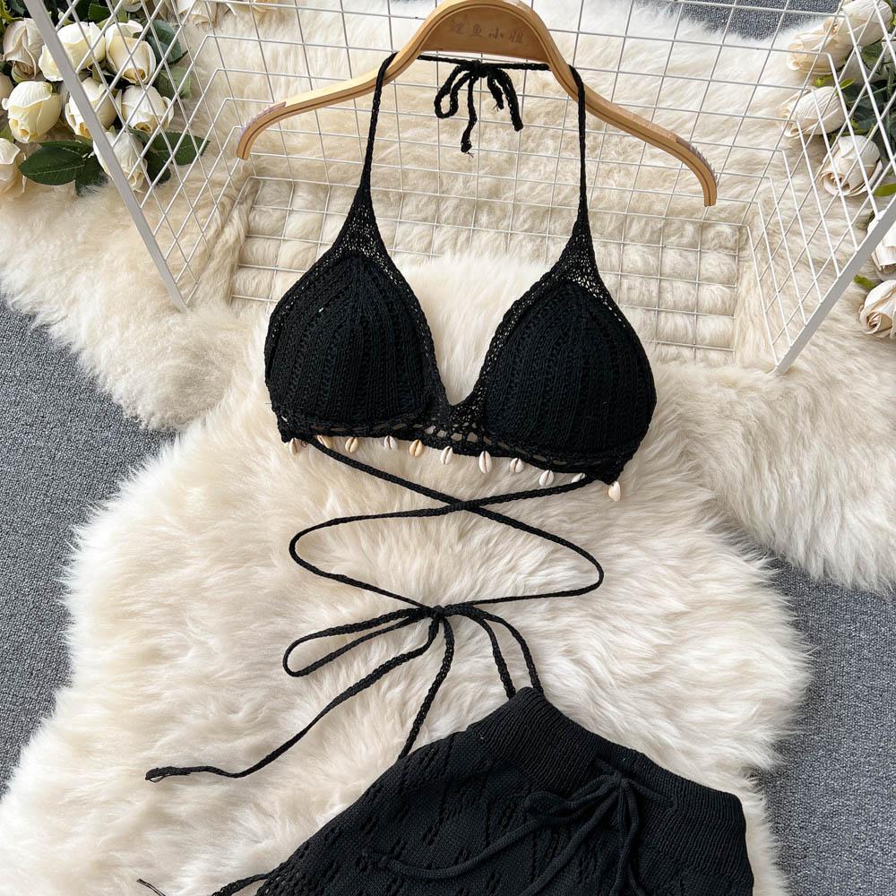 RUGOD Sommer Gerades Rohr Locker Hohe Taille Dünn Zeigen All-Match Bodenlang Weiter Bein Hose Krawatte Hängender Hals Kurz Zweiteiliger Anzug