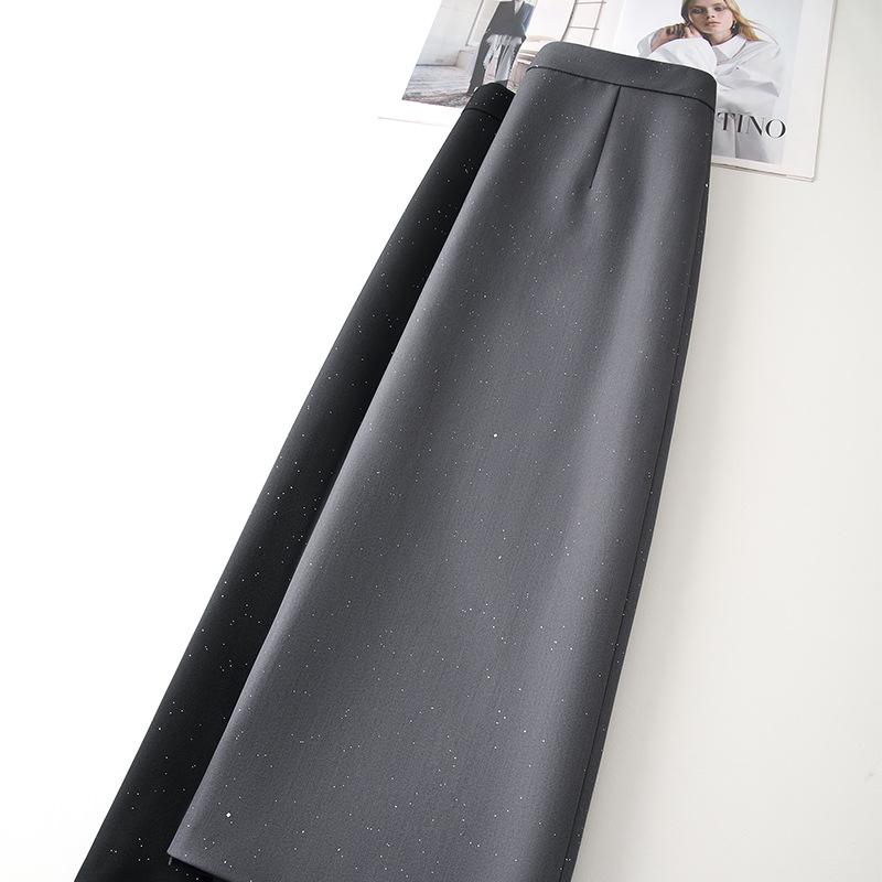 Women's Black Sequin Bodycon Midi Skirt with Slit - Spring 2025 Collection