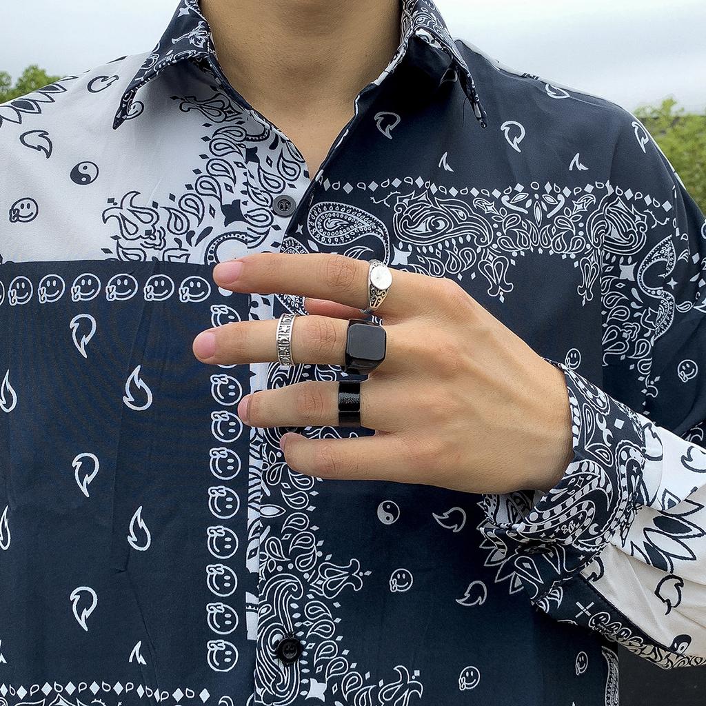 Exaggerated Men's Ring Simple Minimalist Style Geometric Irregular Ring Set Fashion Punk Tail Ring