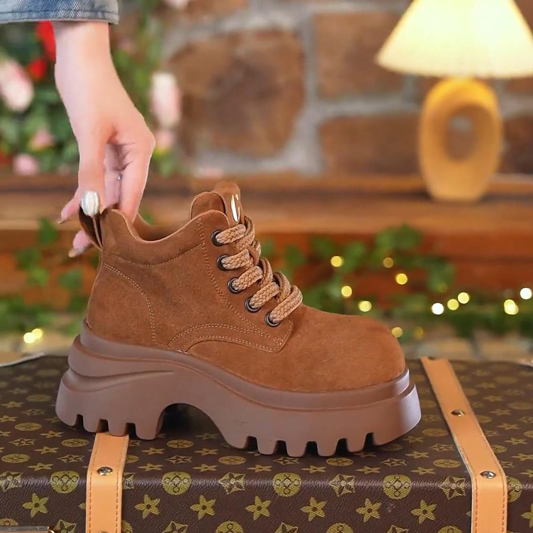 

Suding Home Martin Boots Women s 2025 New Autumn and Winter Breathable Soft Leather Rhubarb Boots British Versatile Platform Short Boots 35