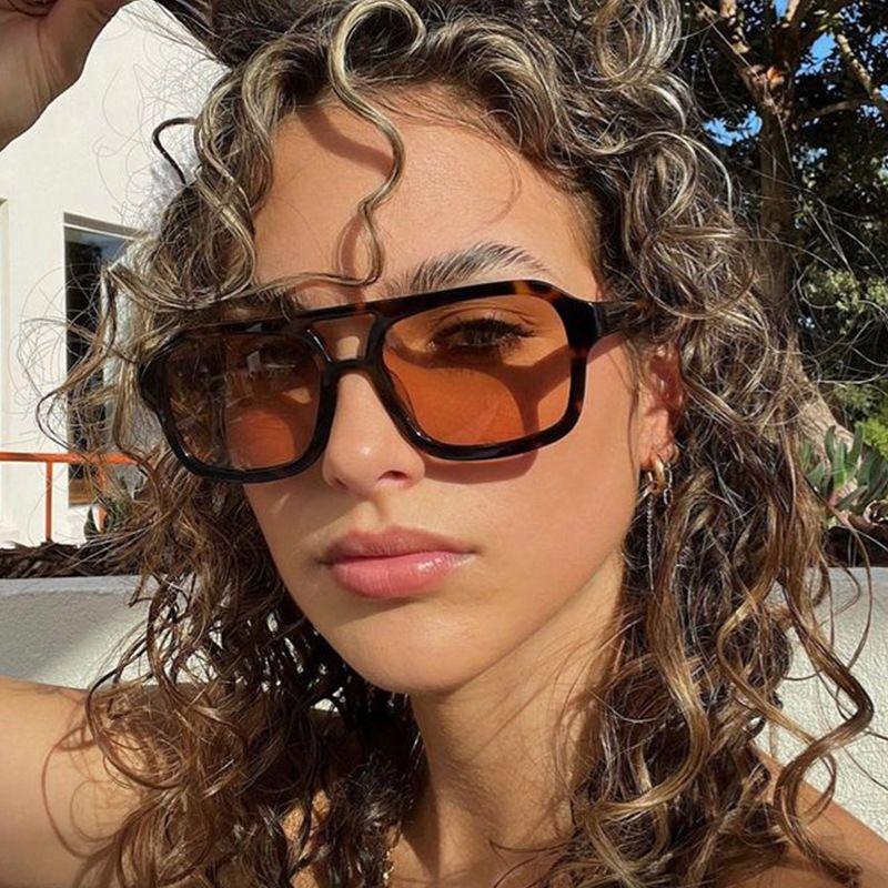 Vintage Square Sunglasses Women Men Double Bridges Sun Glasses Stylish Anti-glare Driving Eyewear Female UV400 Gafas De Sol