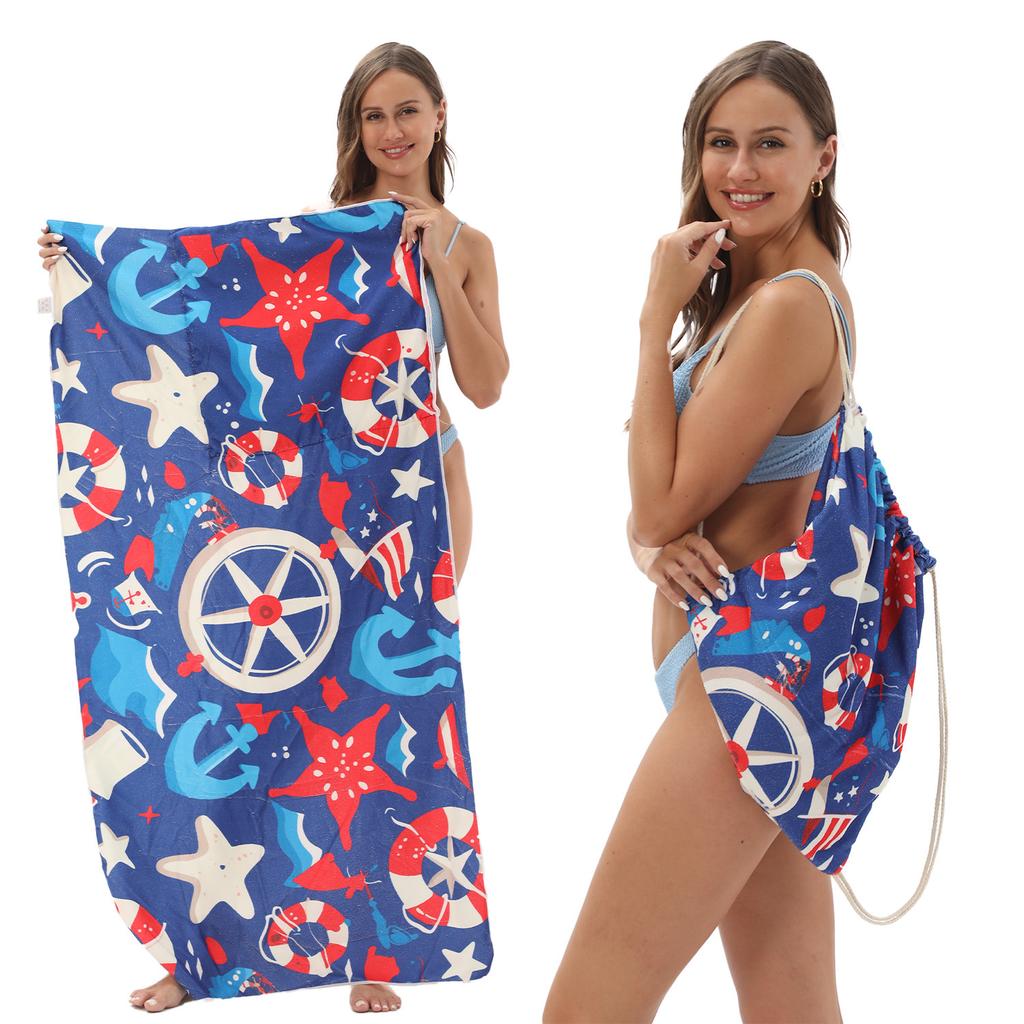 2026 Foldable Beach Towel Printed Bath Towel Integrated Beach Towel Integrated Bag Portable