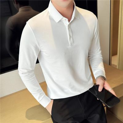 Camisa polo de manga larga para hombre, nueva camiseta con solapa, camiseta coreana con cuello para hombre, camiseta de color liso para hombre, camisa de fondo