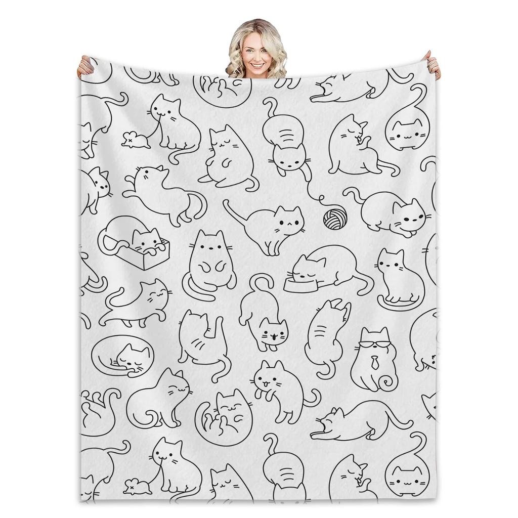 Cat Blankets for Cat Lovers Black and White Cat Print Blanket for Girls Women Soft Blanket for Bed Couch Sofa Chair
