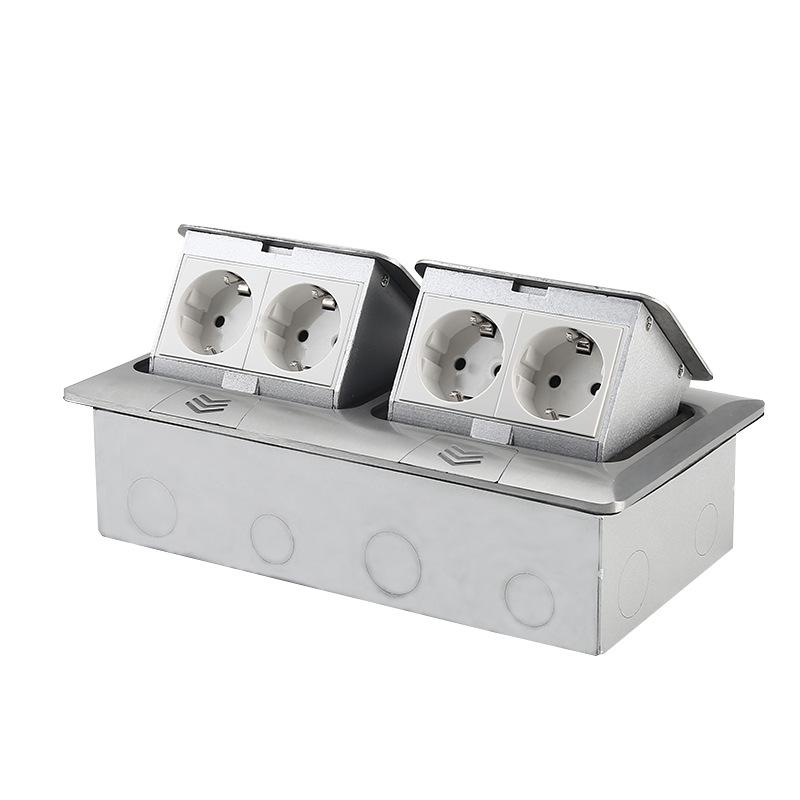 German Standard Multi-functional Pop-up Aluminum Floor Socket with Network and Four-way European Outlets