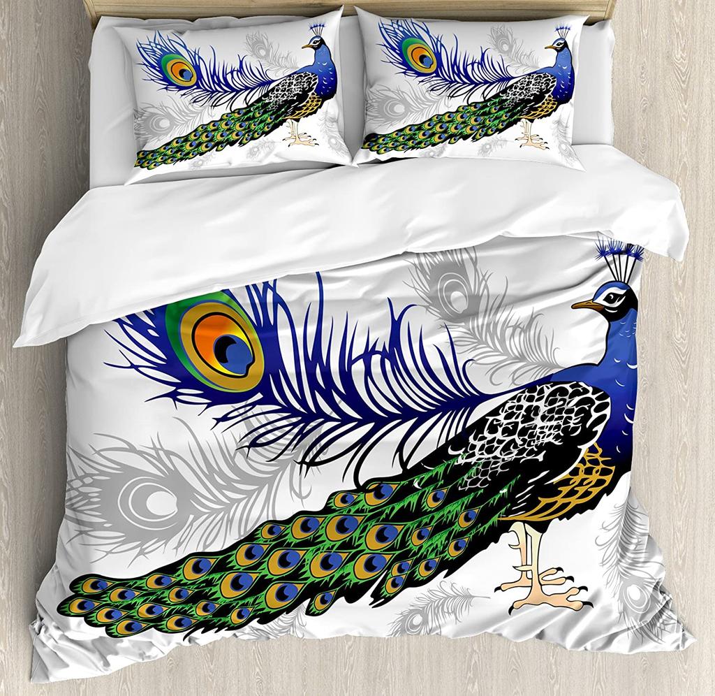 Peacock Bedding Set Peacock Tail Feathers Tropical Exotic A 3pcs Duvet Cover Set Bed Set Quilt Cover Pillow Case Comforter Cover