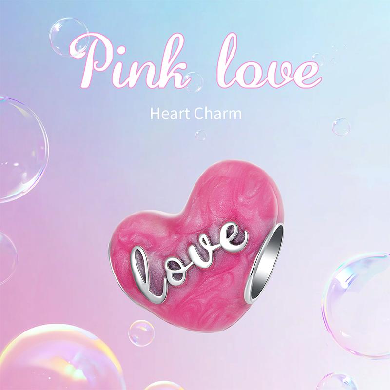 WOSTU 925 Silver Pink Love Heart Charms Bead Infinite Love Pendant Fit Bracelet Valentine Jewelry Mother's Day Gift