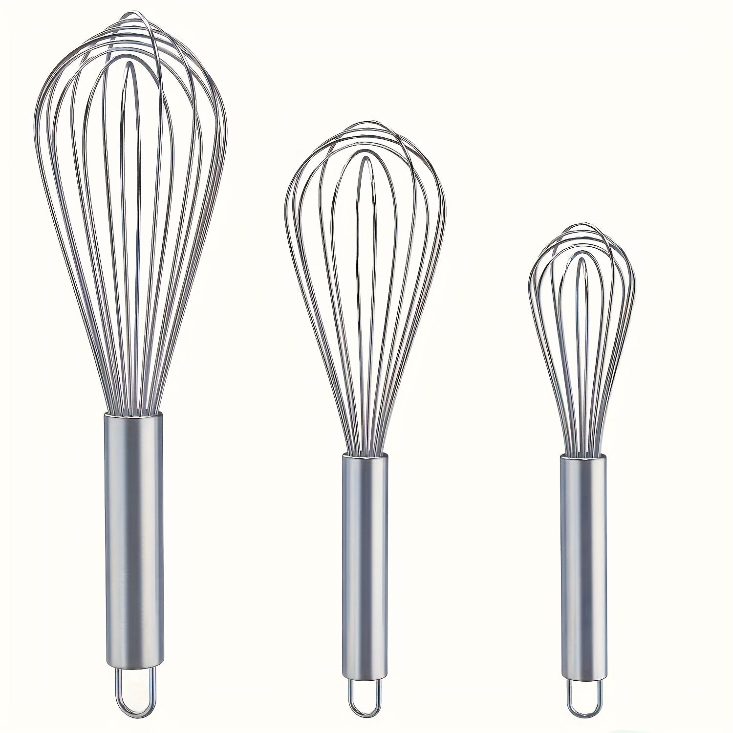 Set of 3 Stainless Steel Whisks - Manual Kitchen Mixer for Stirring, Beating, and Blending, Ergonomic Design, Food-Grade, Easy to Clean Stainless Steel