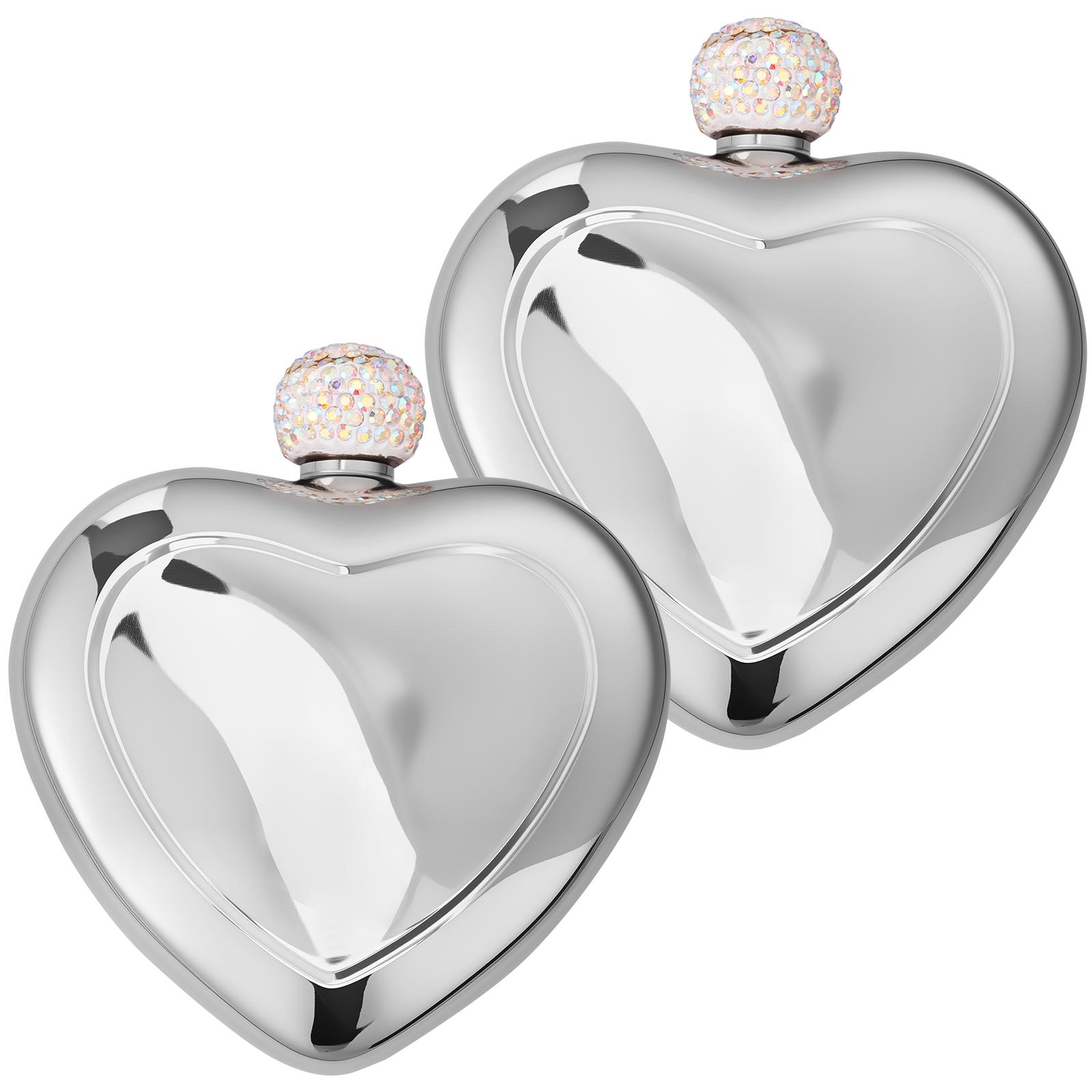 

2Pcs Stainless Steel Heart Shape Mini Hip Flask 180ml Heart Shape Wine Flasks Good Sealing for Outdoor Camping Party Hiking