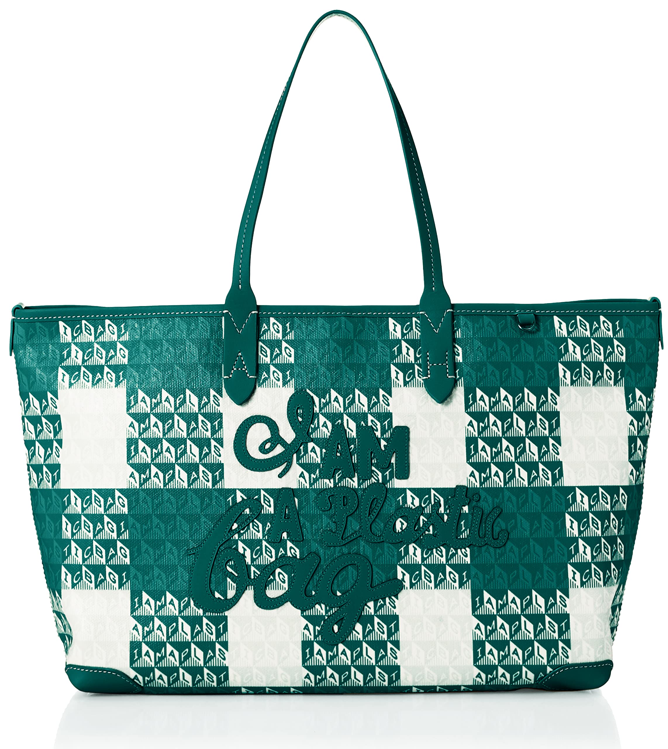 

Tote Bag I am a Plastic Bag Tote Small Motif Gingham in Recycled Canvas Viridian [Anya Hindmarch] Women s [Item]
