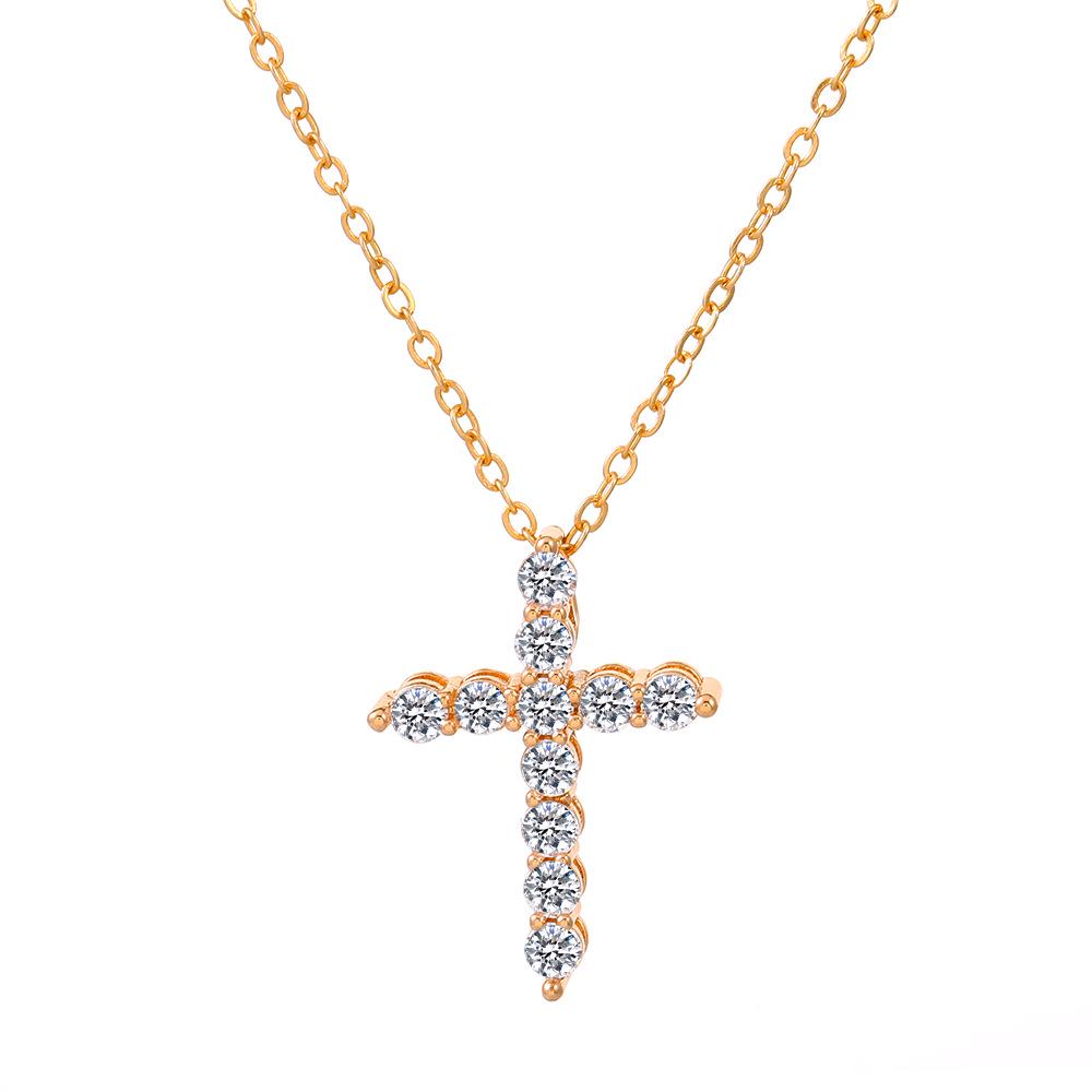 Women's Geometric Diamond Cross Necklace - European & American Punk Hip-Hop Style Choker