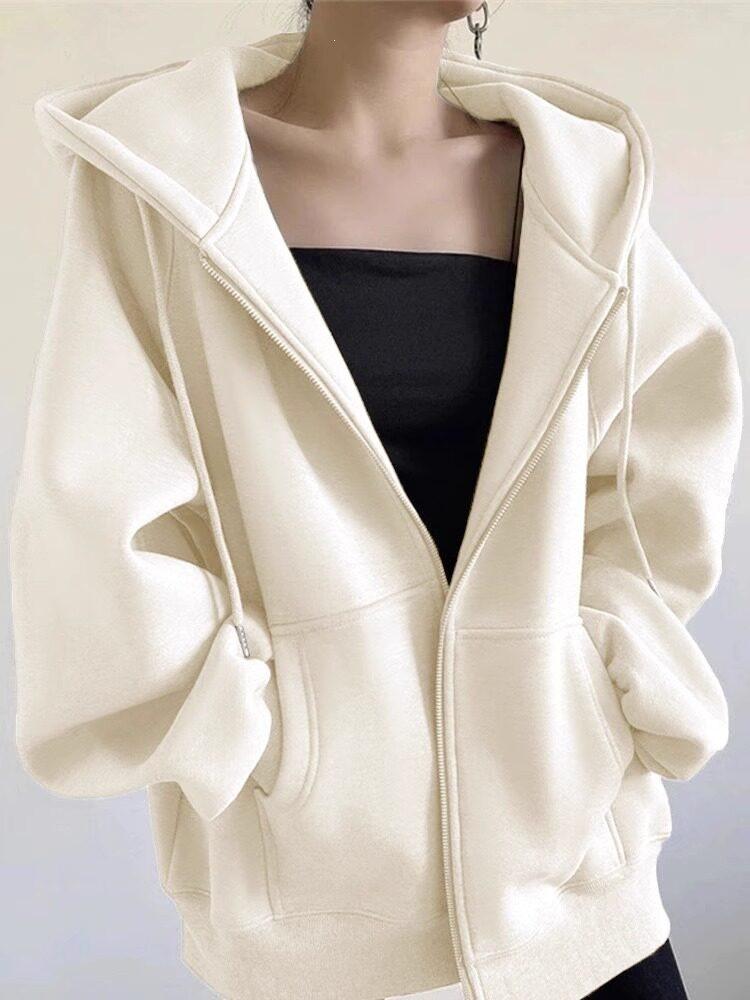 Fleece thickened sweater women, loose lazy wind hooded cardigan jacket in autumn and winter