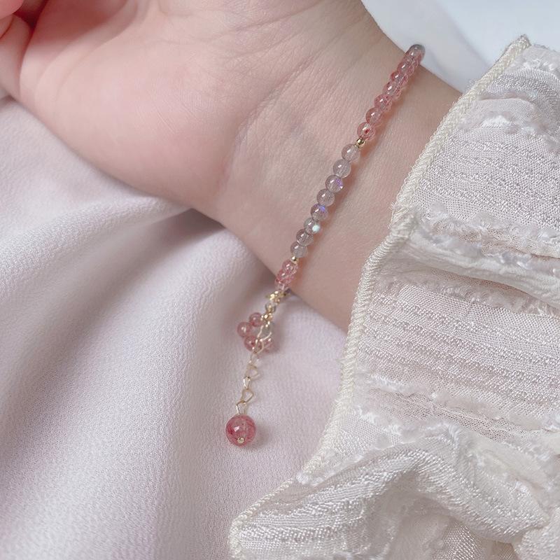 Flowers on the Road New natural strawberry crystal and gray moonstone crystal niche original design14K Women's bracelet