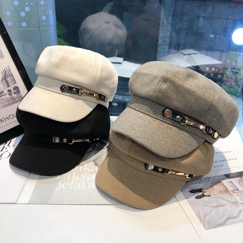 Women's Spring & Autumn Fashion Rivet Buckle Beret - Retro Korean Style, Elegant & Versatile Newsboy Painter Hat