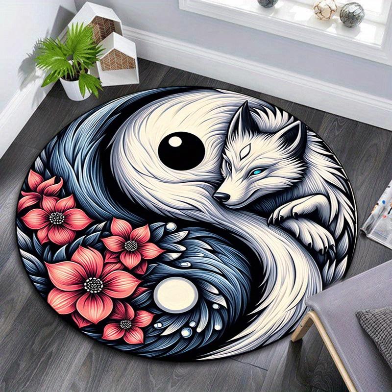 

1pc Soft, Absorbent & Non Slip White Fox Flower Bagua Formation Round Rug Soft Circle Rug for Living Room & Bedroom Decor, Chair Mats, and U 80cm by 80cm