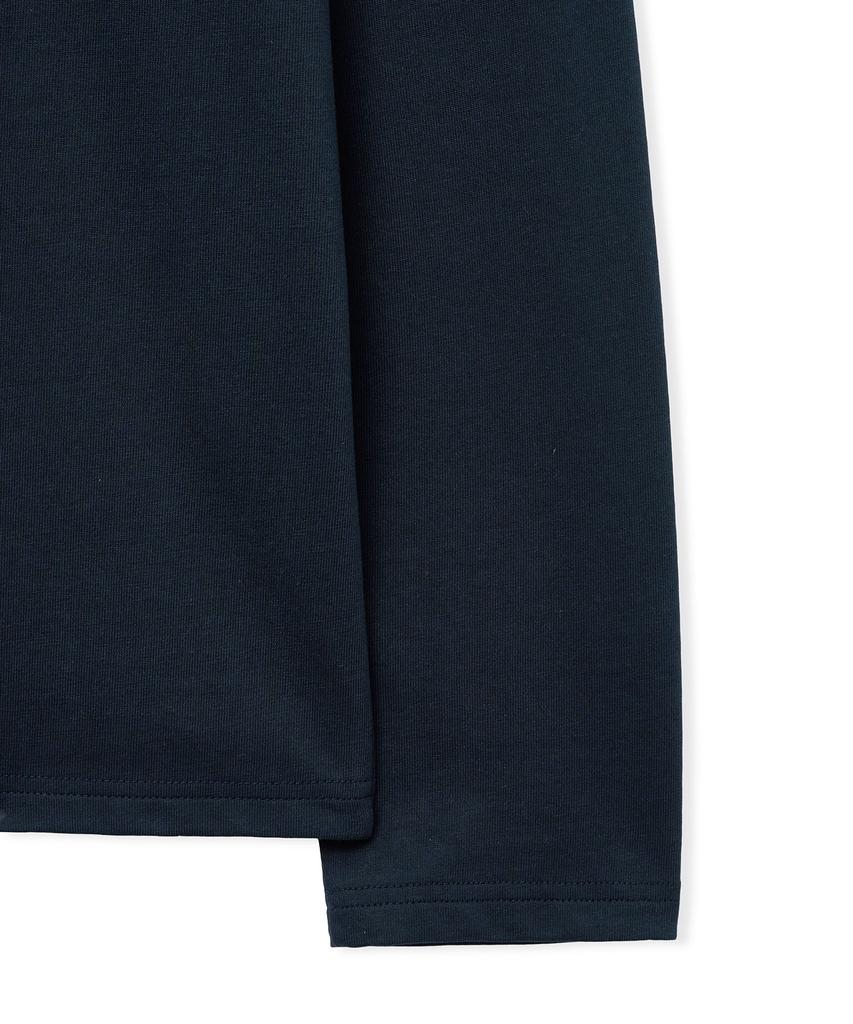 West Grand Boulevard Semi-Over Silket Cotton U-Neck Long Sleeve Deep Navy