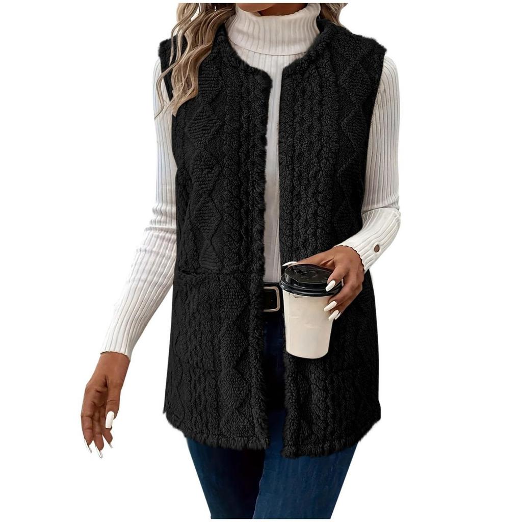 New Elegant Women's Faux Fur Teddy Vest Jacket Casual Sleeveless Outwear