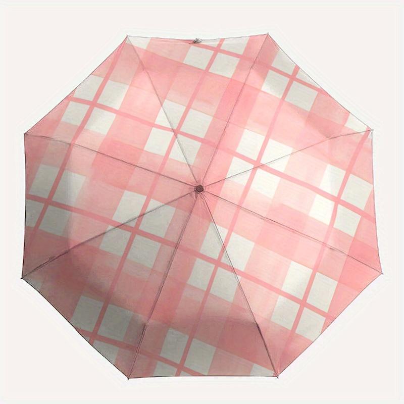 1pc Gingham Fabric Automatic Umbrella - Auto Open/Close Folding Umbrella with Reinforced 8-Rib Frame, Portable 3-Fold Compact Umbrella, Christmas