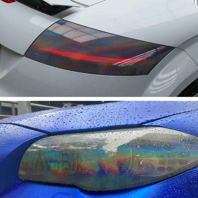 Silver Laser Honeycomb Car Headlight Tint Film Color Changing Vinyl Wrap Foil Taillight Sticker for Vehicle Styling Modification