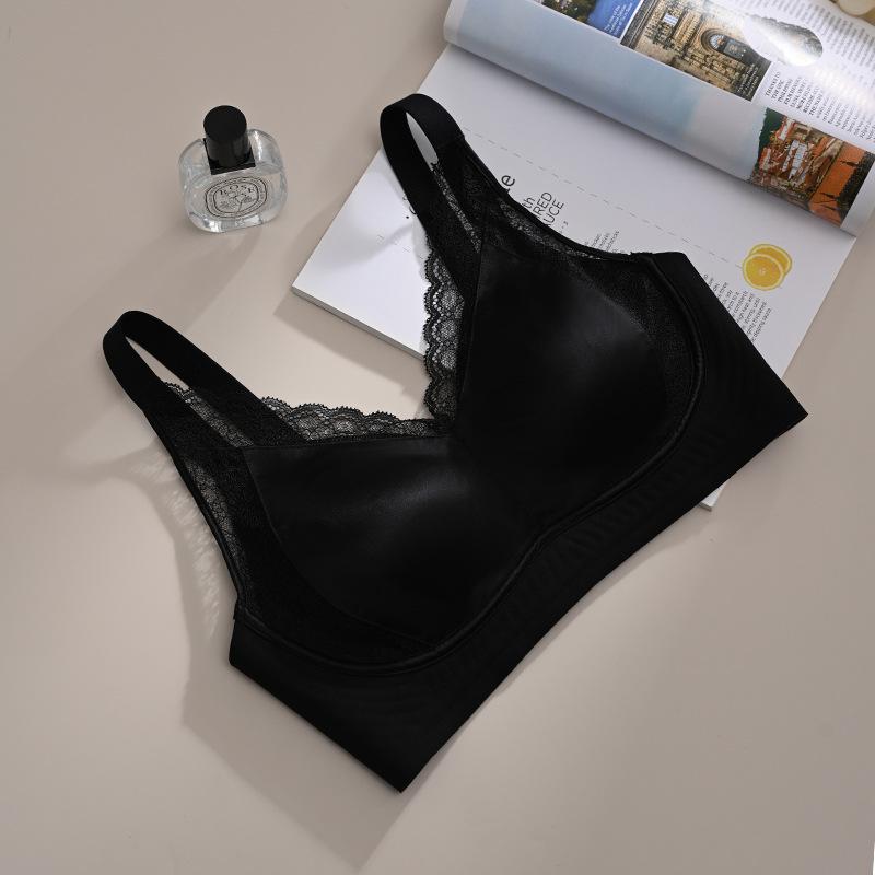 Lace Satin Gather Bra for Large Busts - Minimizing, Seamless, Comfortable, Wire-Free, Fixed Water Drop Cup