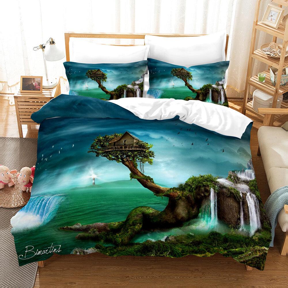 Dream Landscape 3D Digital Printing Three-Piece Quilt Cover Sheet Kit