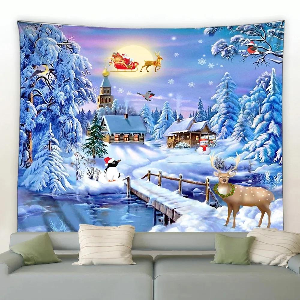 Christmas Sleigh Elk Tapestry Bedroom Living Room Home Christmas Decoration Tapestry