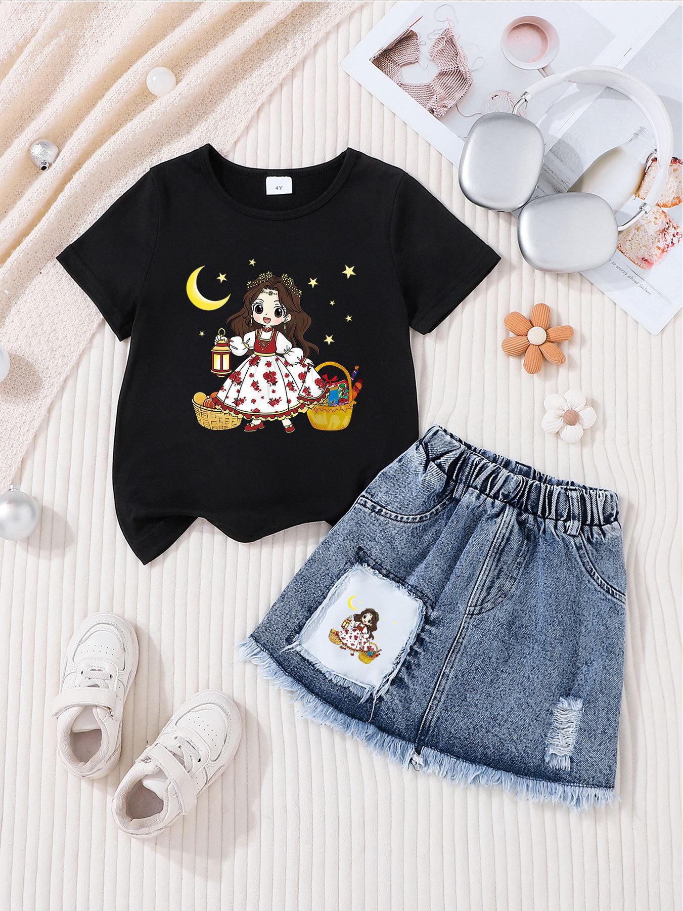 Girls  Casual Denim Skirt & Top Fashion Sets 4 Years