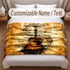 Music Guitar Theme Soft Blanket Personalized Custom Name Text Print Warm Blanket Home Sofa Bedroom Decor
