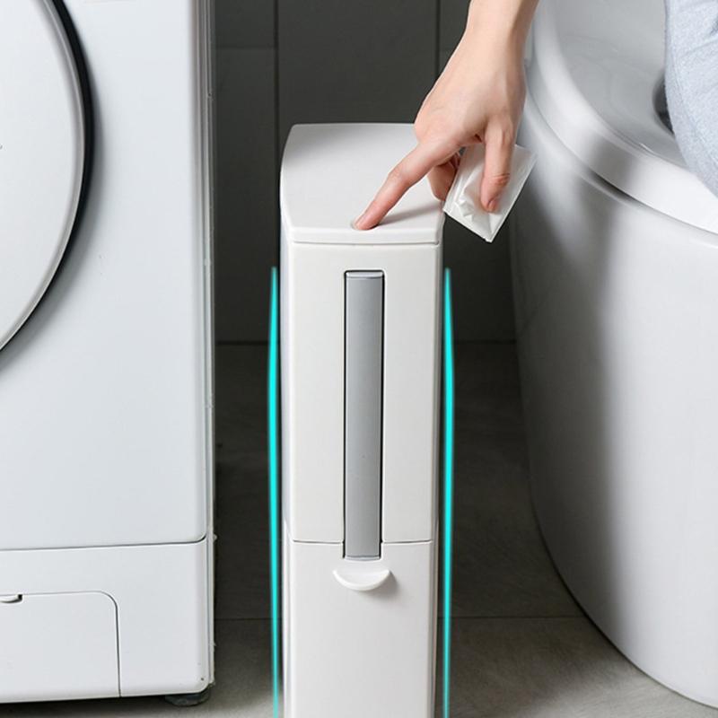 Plastic Garbage Can with Press Type Opening Large Capacity Trash Can Waste Bin Toilet Brush for Daily Disposal Need