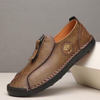 Fashion Spring 2025 Men's New Comfortable Side Zipper Casual Leather Shoes Fashion Men's Round Head Hand Sewn Breathable Sleeve Shoes