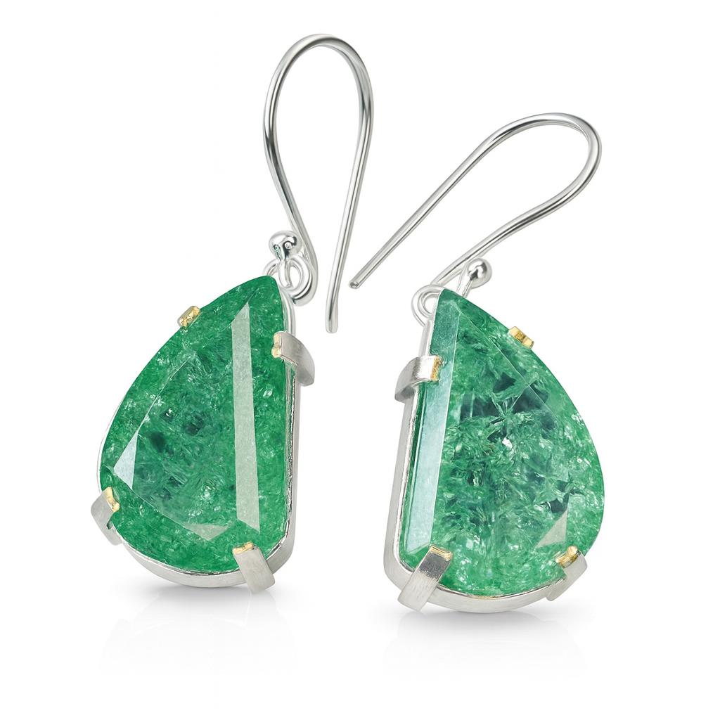 67 Karat Naturlig Smaragd Specialdesignad Örhänge CERTIFIERAD 925 Sterling Silver Smycken