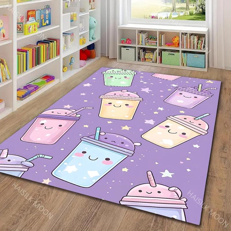 6 Style Pink Milk Tea Drinks Printed Cartoon Carpet for Living Room Bedroom Sofa Home Decor Non slip Floor Mat Home Decor
