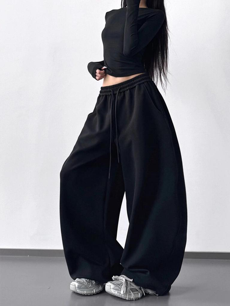 Korean Retro Hip-Hop Slimming Winter Sweatpants for Women – Curved Leg, Loose Fit