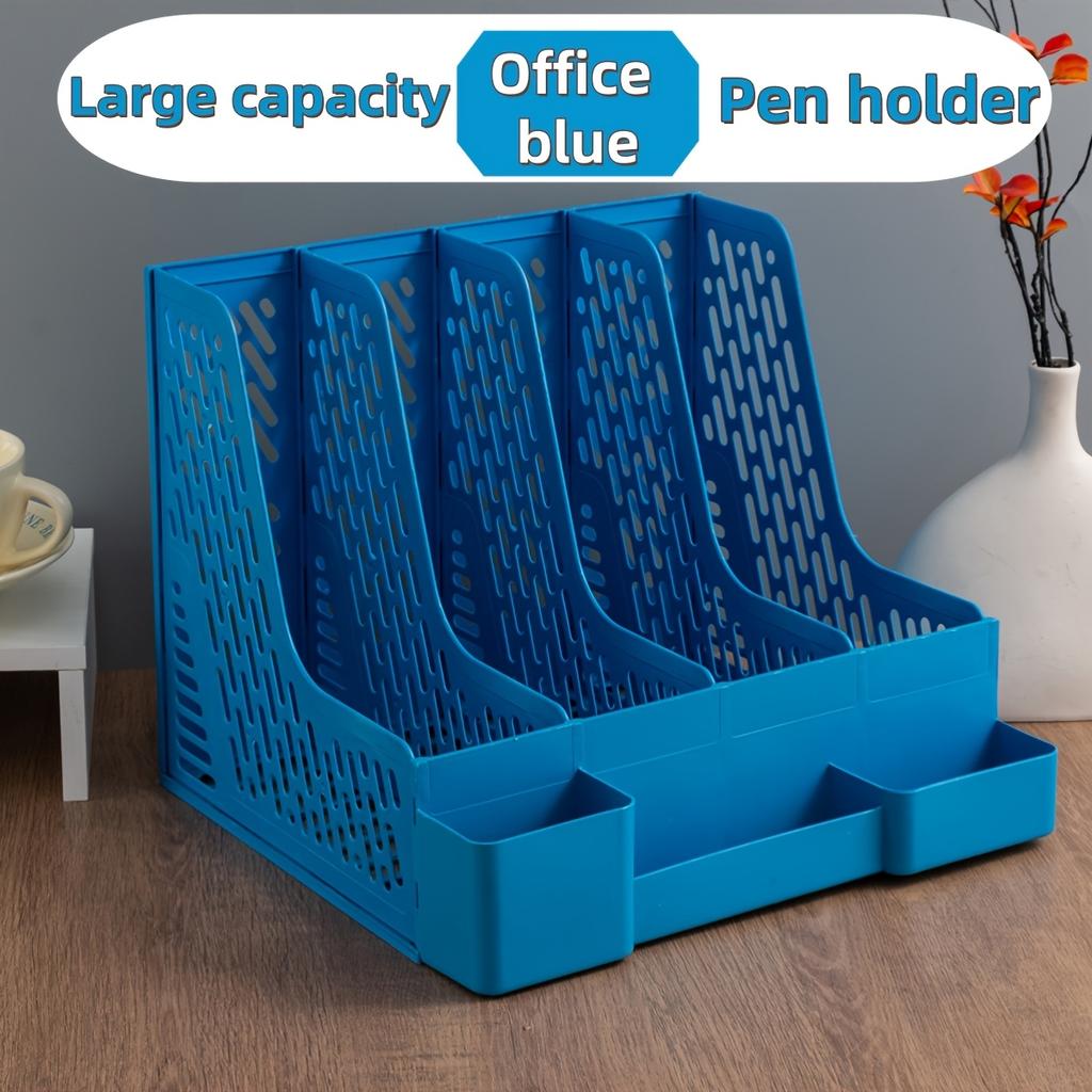 4-Compartment Detachable Desktop File Organizer, PP Material, Space-Saving Office Supplies and Document Storage Box